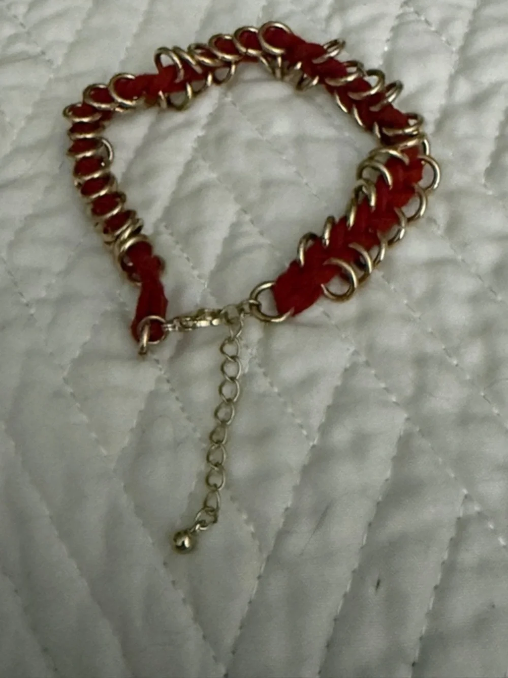 Gold Chain and Red Thread Women's Bracelet